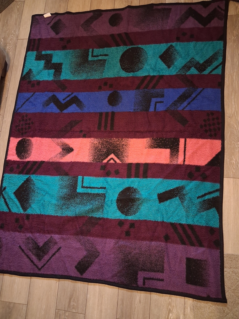 Source Unknown Geometric Striped Throw Blanket in Teal, Purple, Coral, Blue